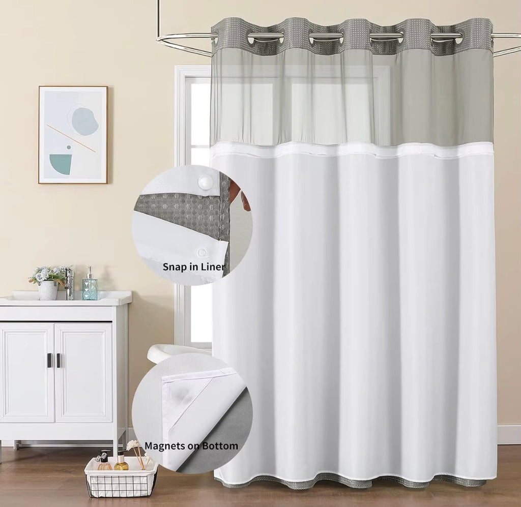 Waffle Weave Shower Curtain with Waterproof Liner – Modern Bathroom Curtain