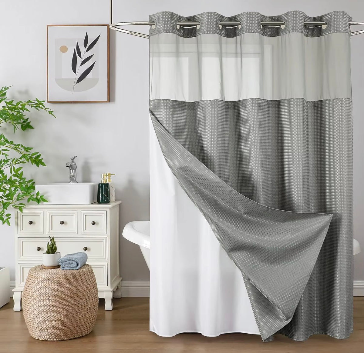 Waffle Weave Shower Curtain with Waterproof Liner – Modern Bathroom Curtain