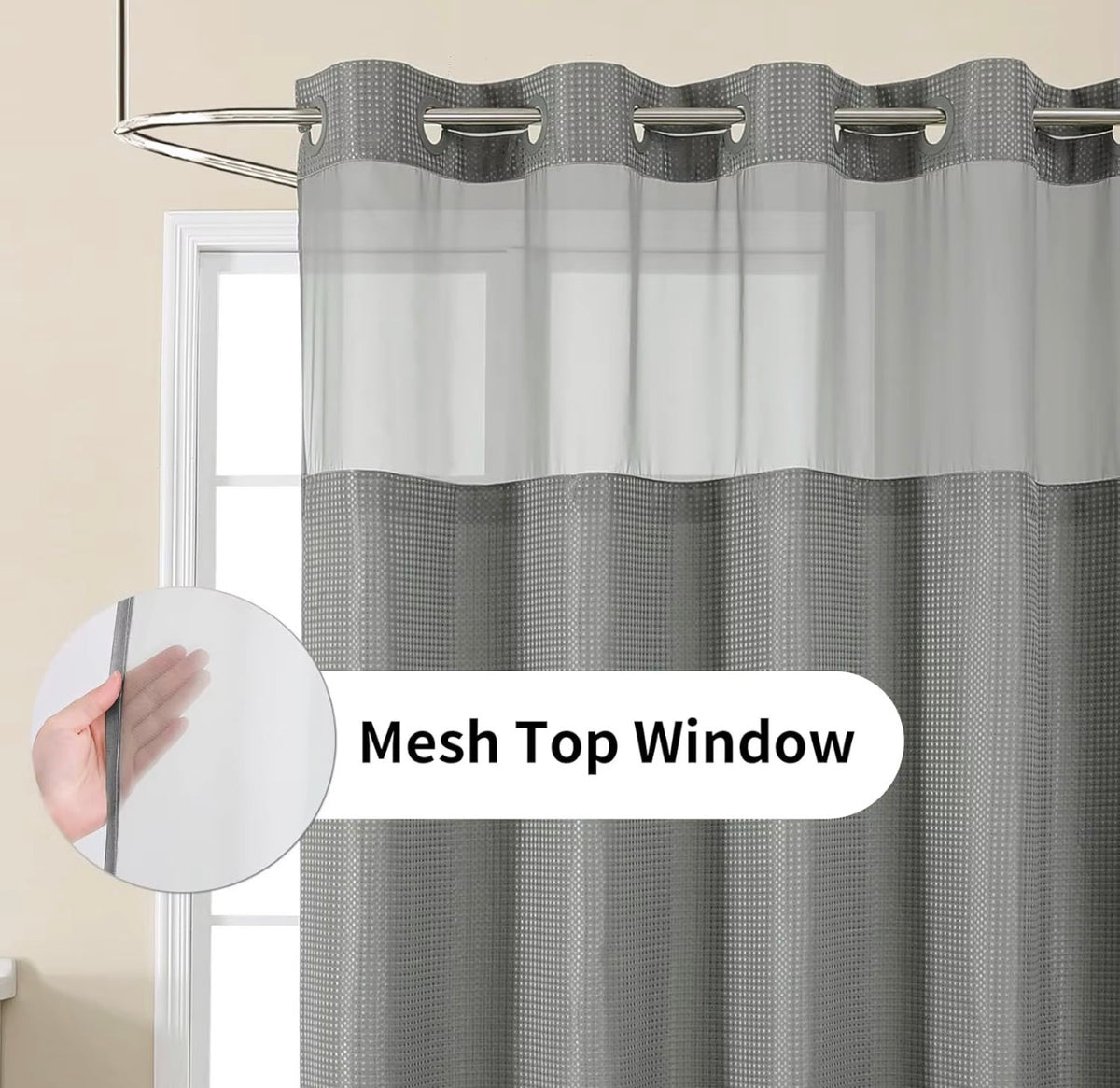 Waffle Weave Shower Curtain with Waterproof Liner – Modern Bathroom Curtain