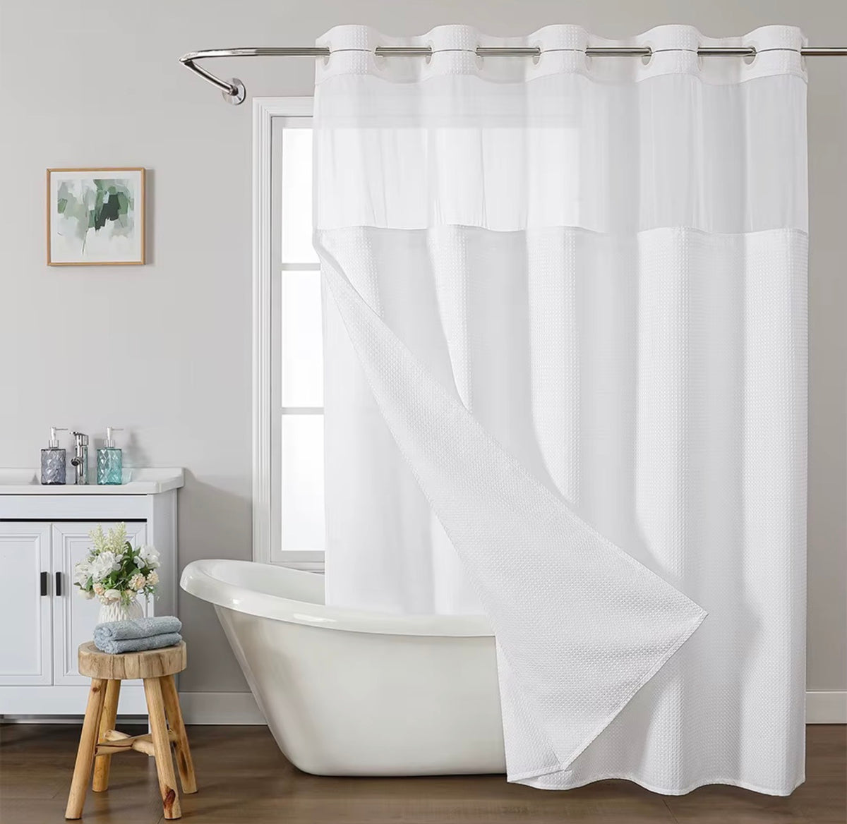 Waffle Weave Shower Curtain with Waterproof Liner – Modern Bathroom Curtain